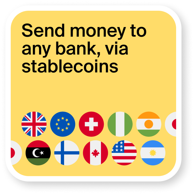 Crypto to bank transfer: Convert USDC or USDT to local currency in 100+ countries